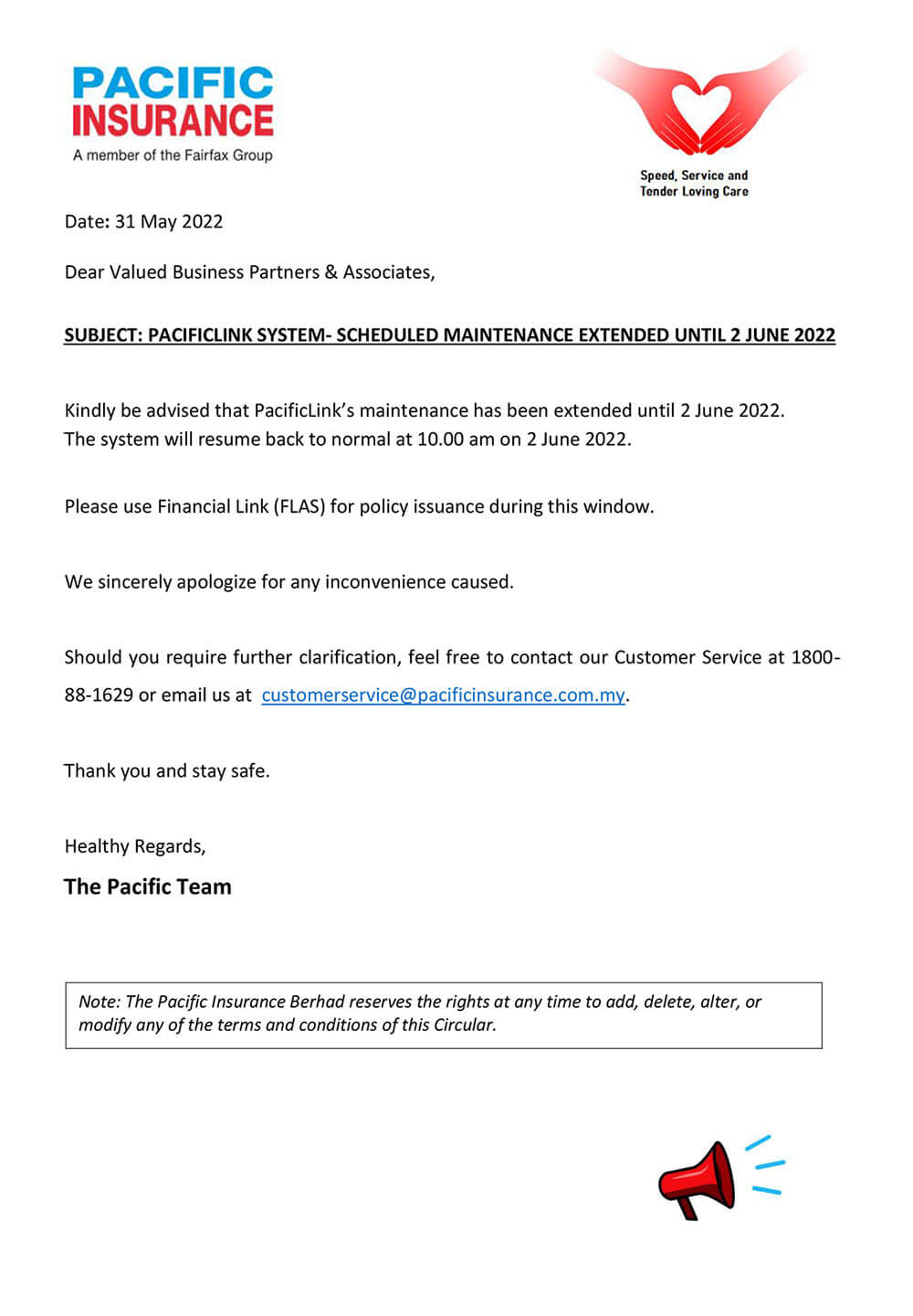 PacificLink System Scheduled Maintenance 27 May 2022 Extended Until 2 June 2022