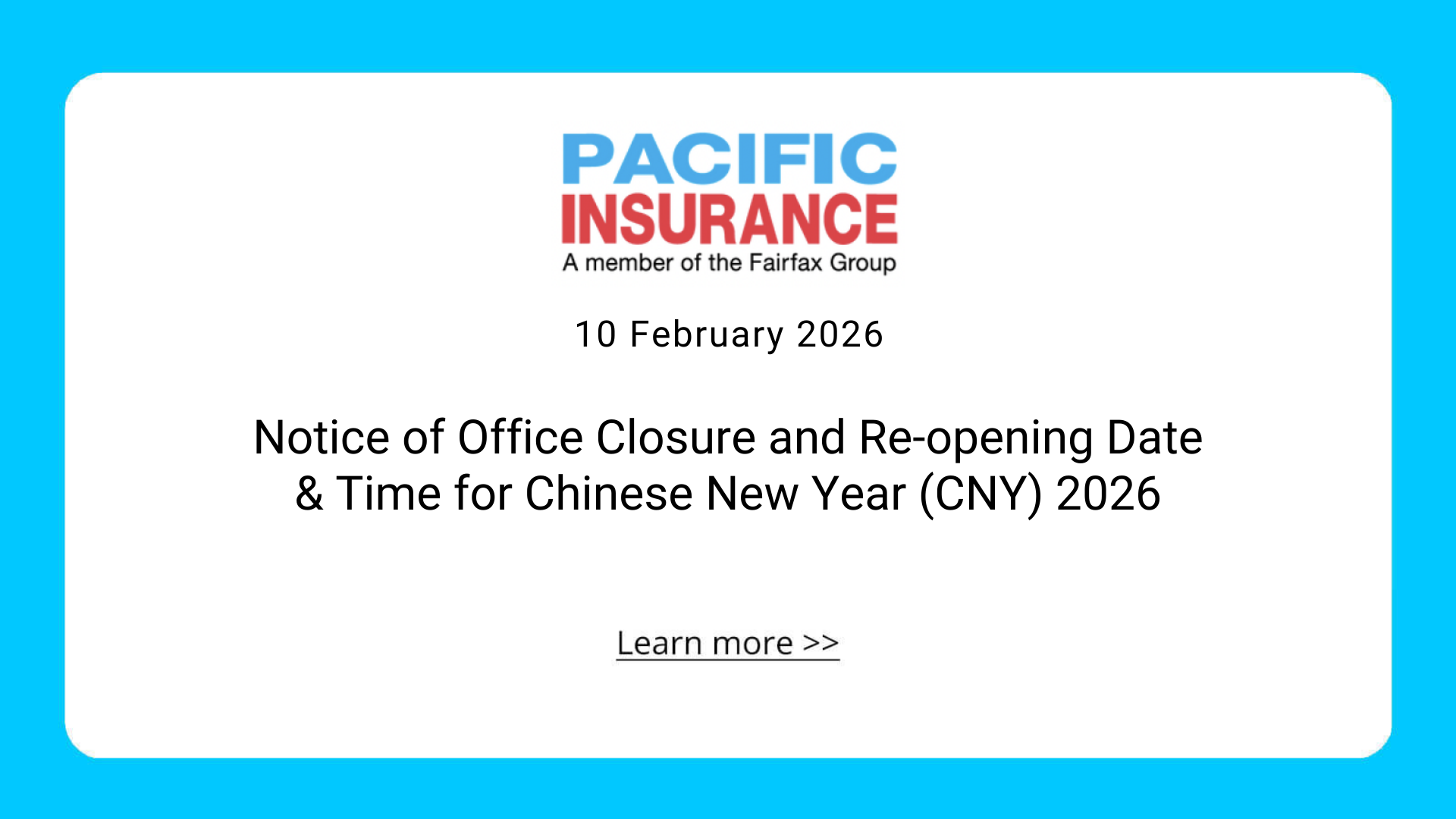 Notice of Office Closure and Re-opening Date & Time for Chinese New Year (CNY) 2026