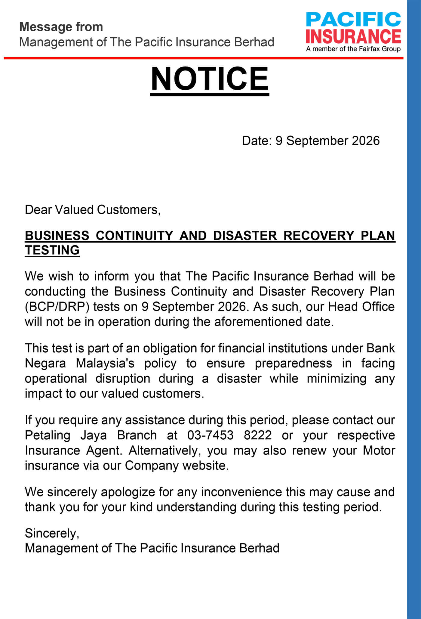 BUSINESS CONTINUITY AND DISASTER RECOVERY PLAN - ENGLISH
